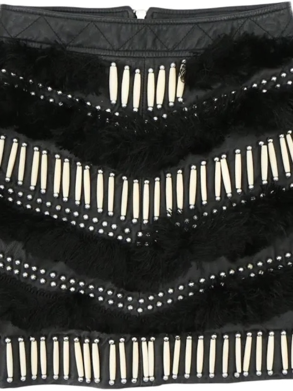 Nasty Gal NWOT Genuine Leather Easy Rider Fringed Beaded Mini Skirt Black L - Picture 3 of 10